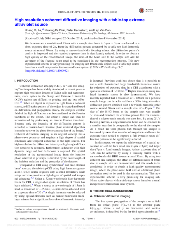 (PDF) High resolution coherent diffractive imaging with a table-top ...