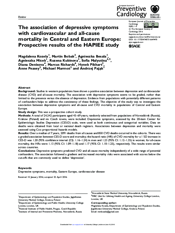 (PDF) The association of depressive symptoms with cardiovascular and ...