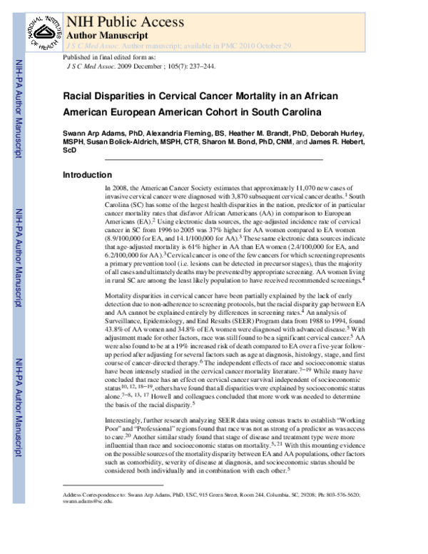(PDF) Racial disparities in cervical cancer mortality in an African ...