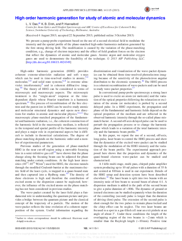 (PDF) High order harmonic generation for study of atomic and molecular ...
