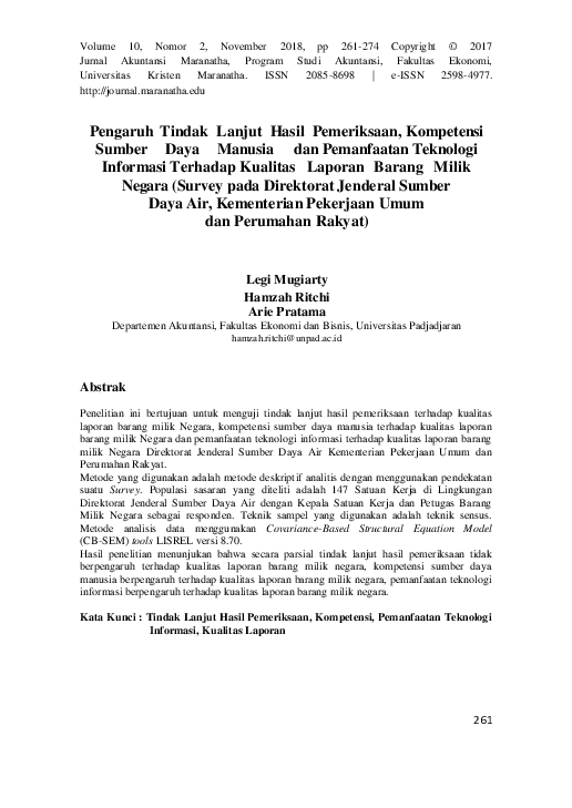 (PDF) Pengaruh Tindak Lanjut Hasil Pemeriksaan, Kompetensi Sumber Daya