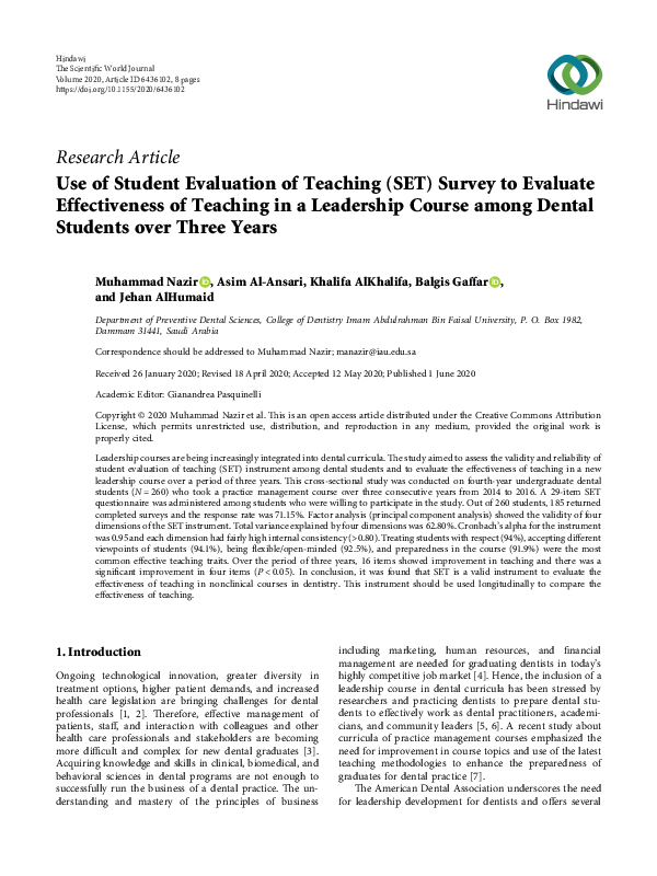 (PDF) Use of Student Evaluation of Teaching (SET) Survey to Evaluate ...