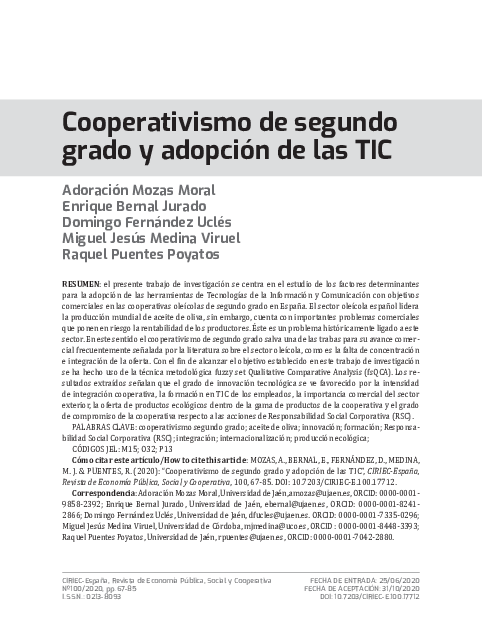  PDF Cooperativismo De Segundo Grado Y Adopci n De Las TIC Raquel 