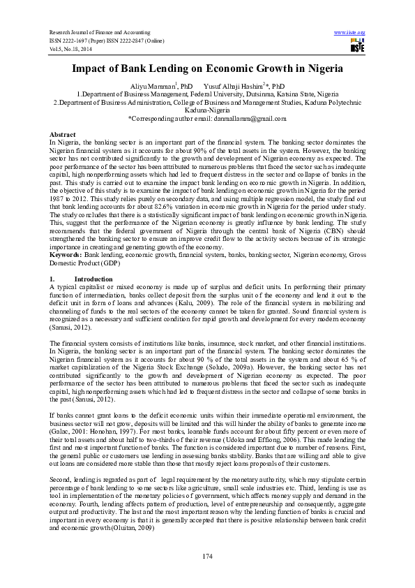 (PDF) Impact of Bank Lending on Economic Growth in Nigeria