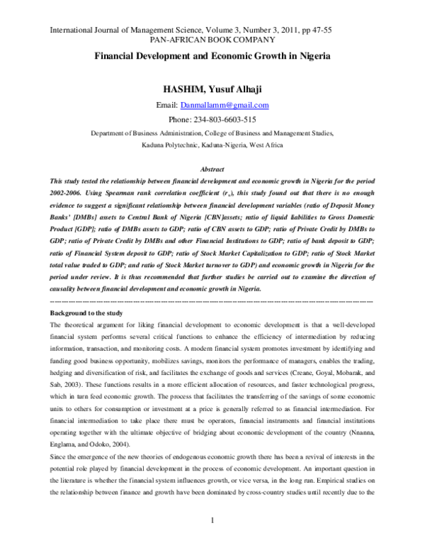 (PDF) Financial Development and Economic Growth in Nigeria