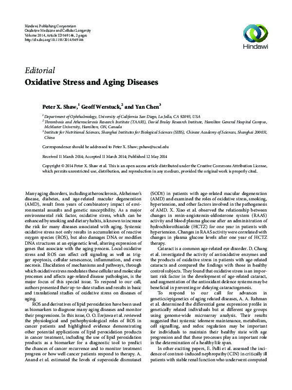 (PDF) Oxidative stress and aging diseases