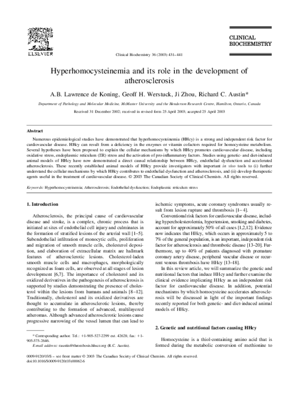 (PDF) Hyperhomocysteinemia and its role in the development of ...