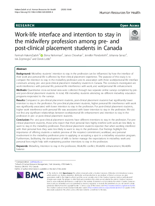 (PDF) Work-life interface and intention to stay in the midwifery ...