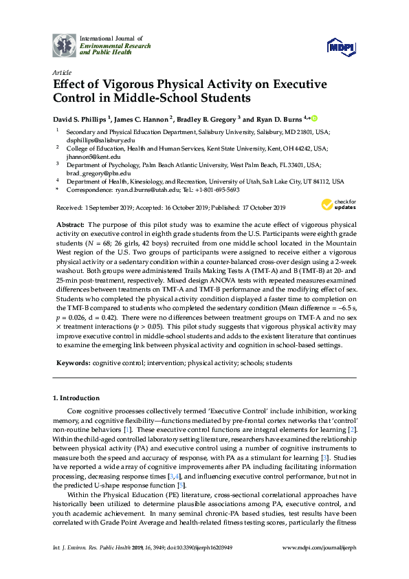 (PDF) Effect of Vigorous Physical Activity on Executive Control in ...