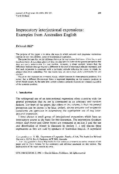 (PDF) Imprecatory interjectional expressions: Examples from Australian ...