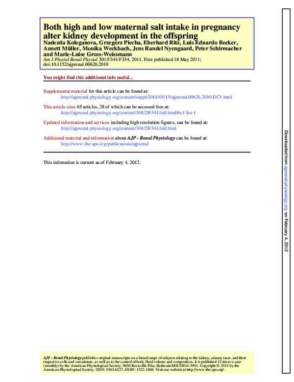 (PDF) Both high and low maternal salt intake in pregnancy alter kidney ...