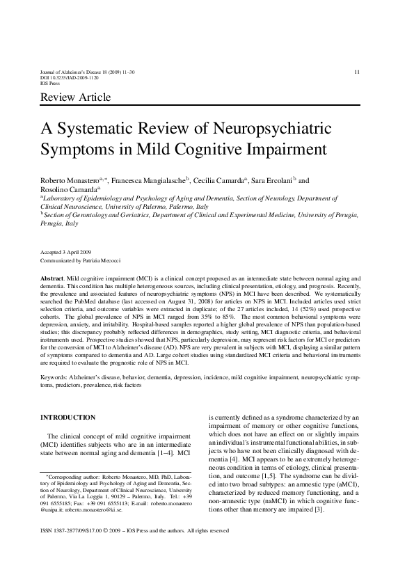 (PDF) A systematic review of neuropsychiatric symptoms in mild ...