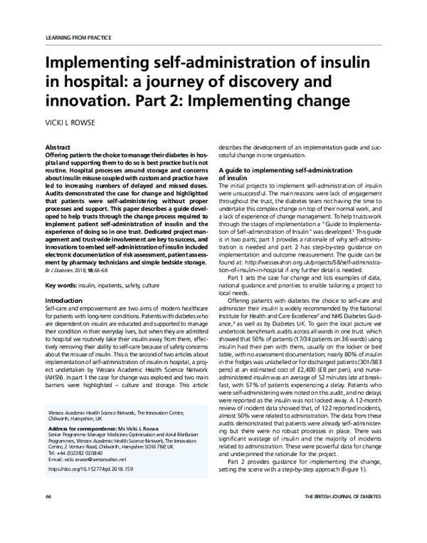 (PDF) Implementing selfadministration of insulin in hospital a