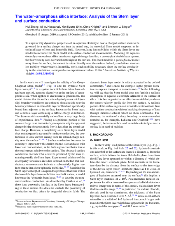 (PDF) The water–amorphous silica interface: Analysis of the Stern layer ...
