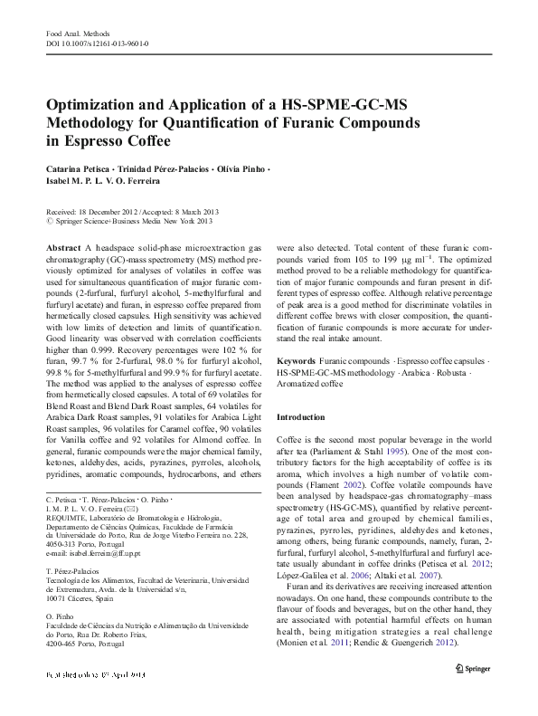 (PDF) Optimization and Application of a HS-SPME-GC-MS Methodology for ...