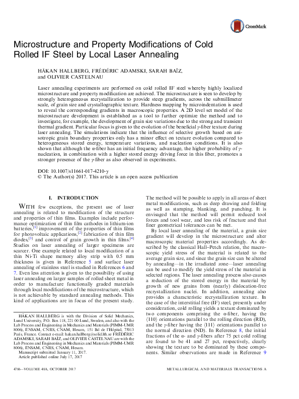 (PDF) Microstructure and Property Modifications of Cold Rolled IF Steel ...