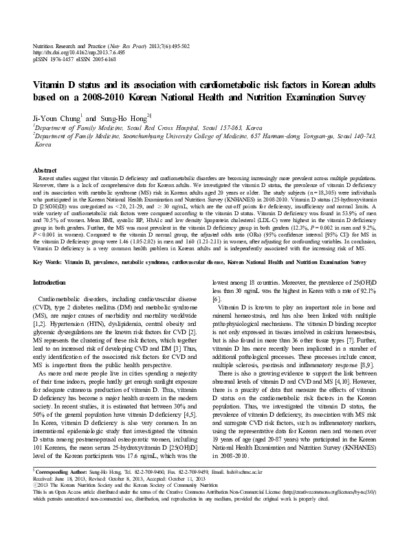 (PDF) Vitamin D status and its association with cardiometabolic risk ...