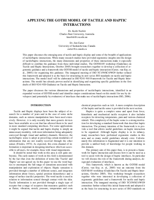 (PDF) Applying the GOTHI model of tactile and haptic interactions