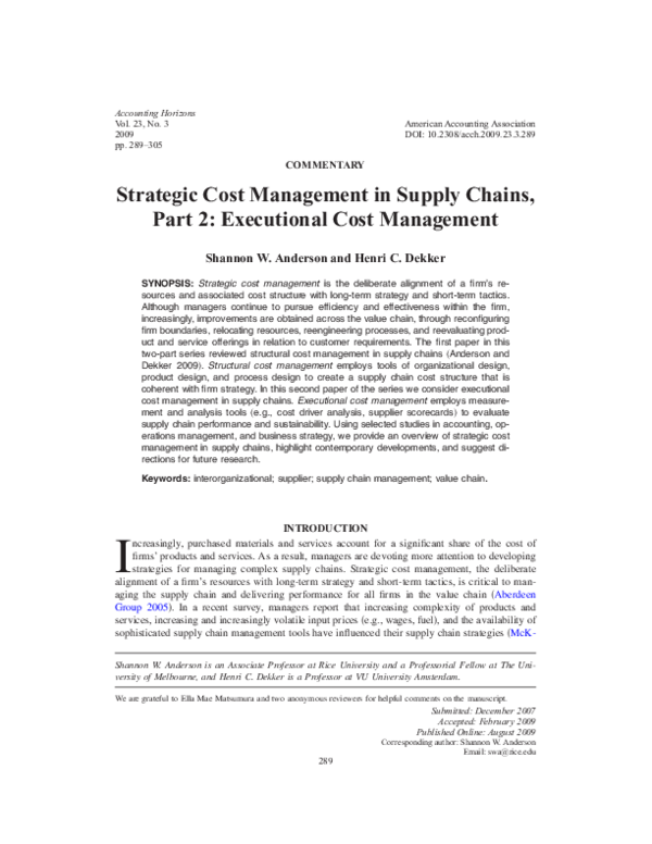 (PDF) Strategic Cost Management in Supply Chains, Part 2: Executional ...