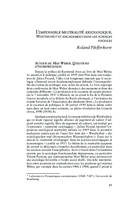 (PDF) L’impossible neutralité axiologique