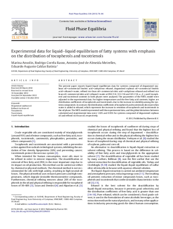 (PDF) Experimental data for liquid–liquid equilibrium of fatty systems ...