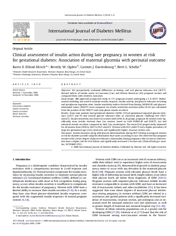 (PDF) Clinical assessment of insulin action during late pregnancy in ...
