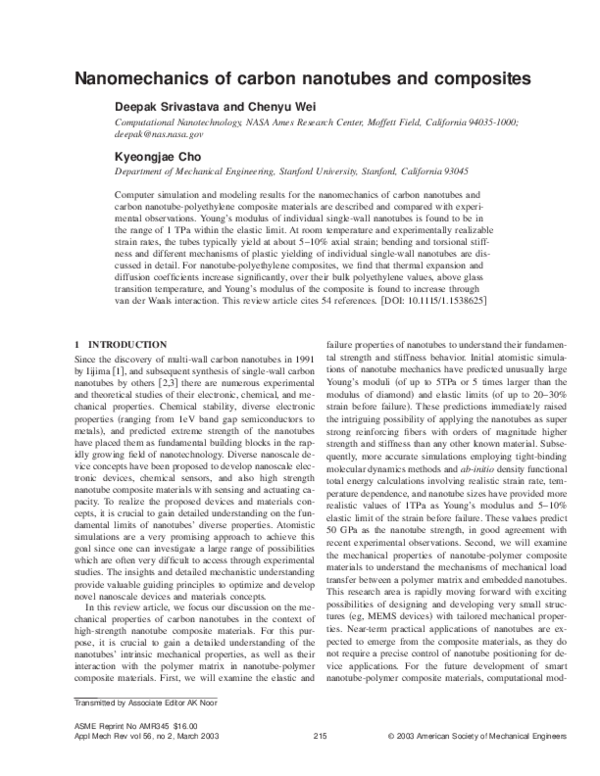 (PDF) Nanomechanics of carbon nanotubes and composites