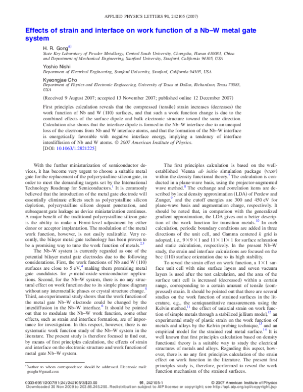 (PDF) Effects of strain and interface on work function of a Nb–W metal ...
