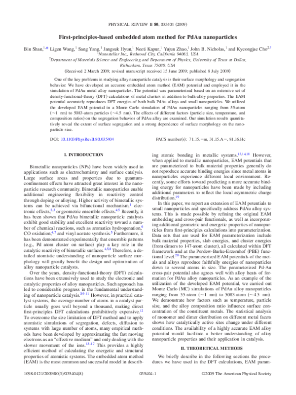 (PDF) First-principles-based embedded atom method for PdAu nanoparticles