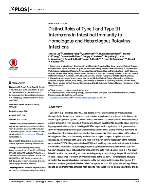 (PDF) Distinct Roles of Type I and Type III Interferons in Intestinal ...