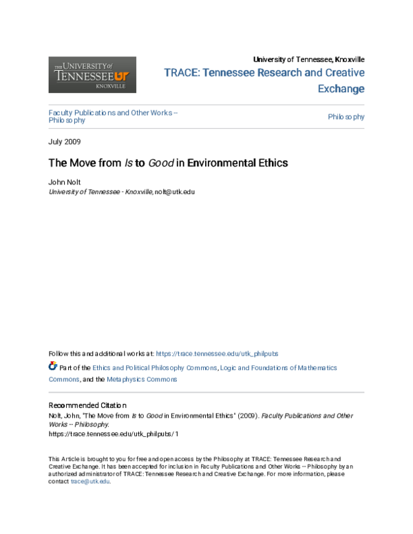 (PDF) The Move from Is to Good in Environmental Ethics John Nolt