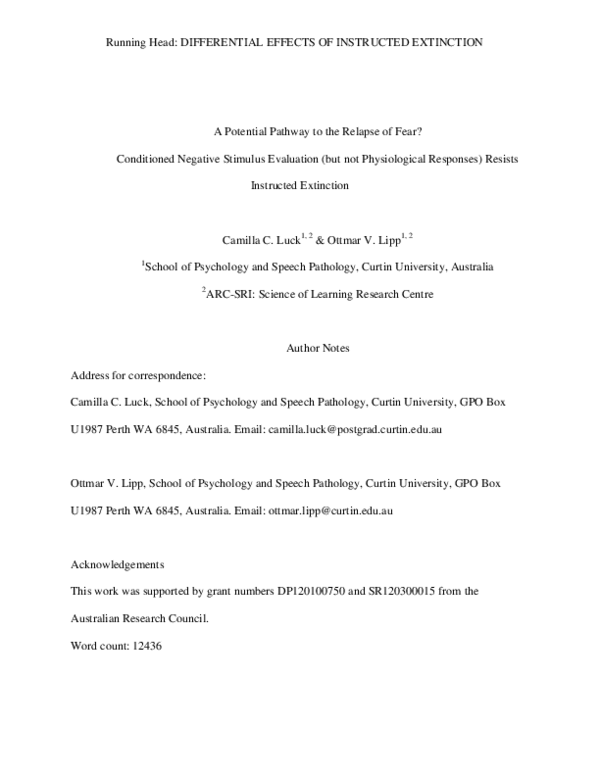 (PDF) A potential pathway to the relapse of fear? Conditioned negative ...