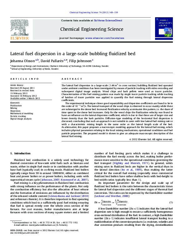 (PDF) Lateral fuel dispersion in a large-scale bubbling fluidized bed