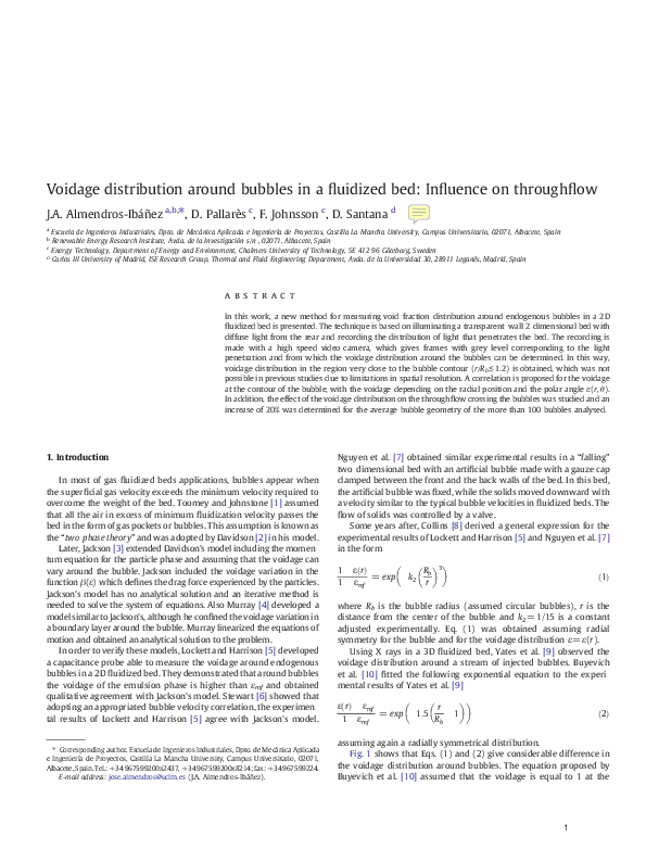 (PDF) Voidage distribution around bubbles in a fluidized bed Influence