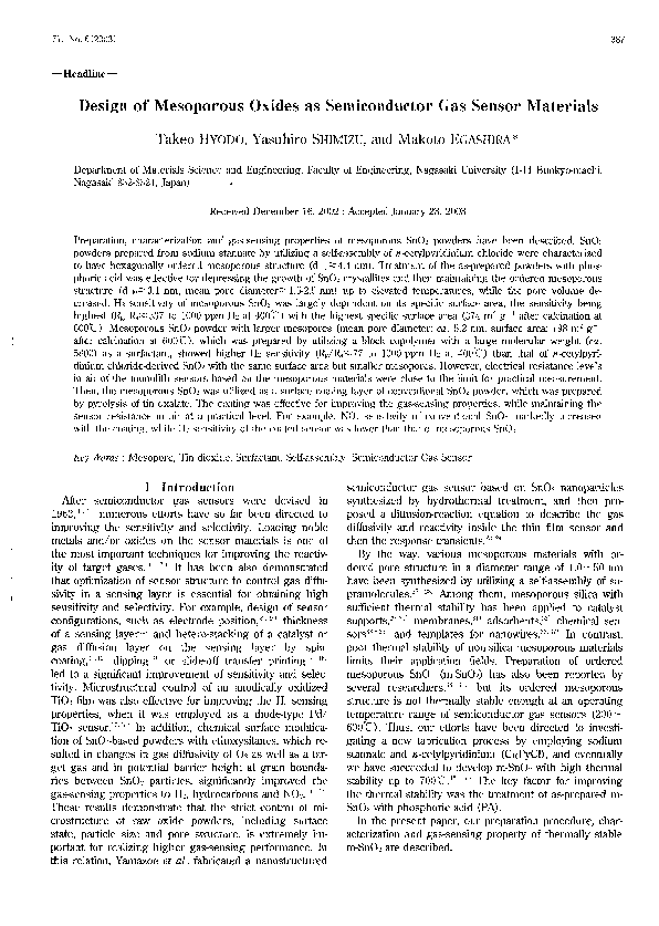 (PDF) Design of Mesoporous Oxides as Semiconductor Gas Sensor Materials