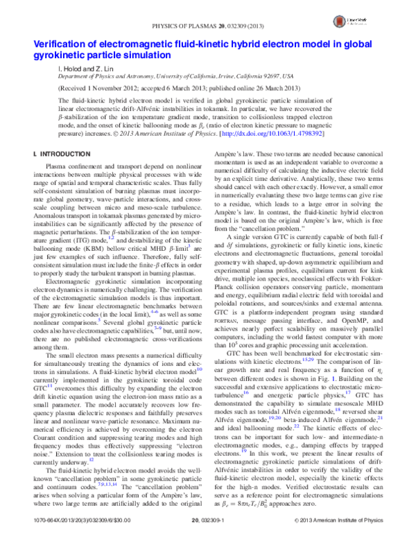 (PDF) Verification of electromagnetic fluid-kinetic hybrid electron ...
