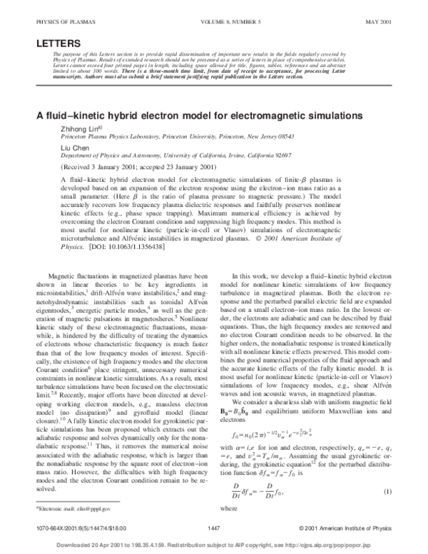 (PDF) A fluid–kinetic hybrid electron model for electromagnetic simulations