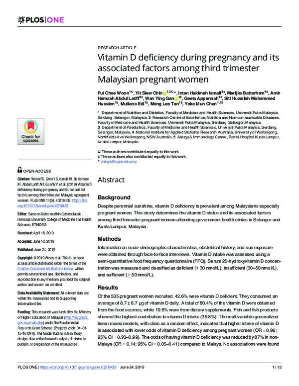 (PDF) Vitamin D deficiency during pregnancy and its associated factors
