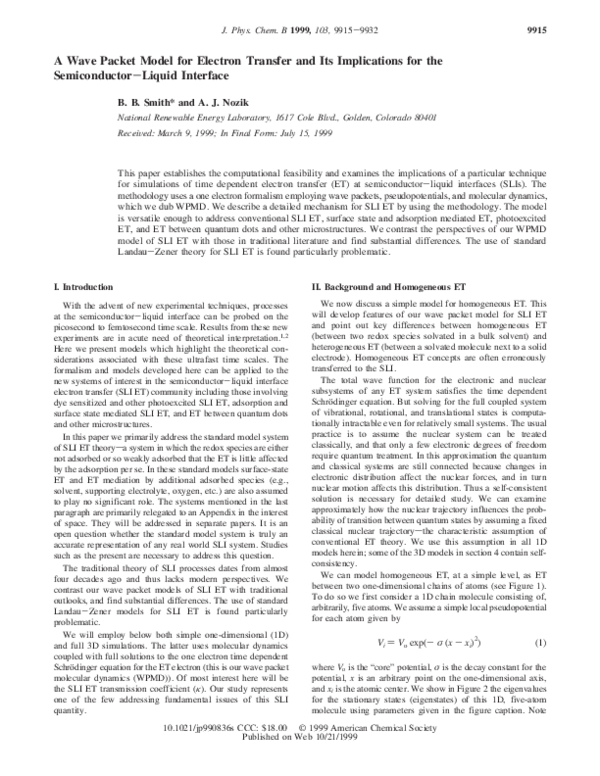 (PDF) A Wave Packet Model for Electron Transfer and Its Implications ...