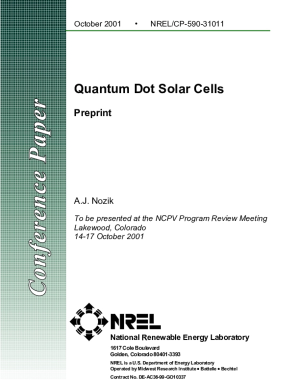 (PDF) Quantum dot solar cells