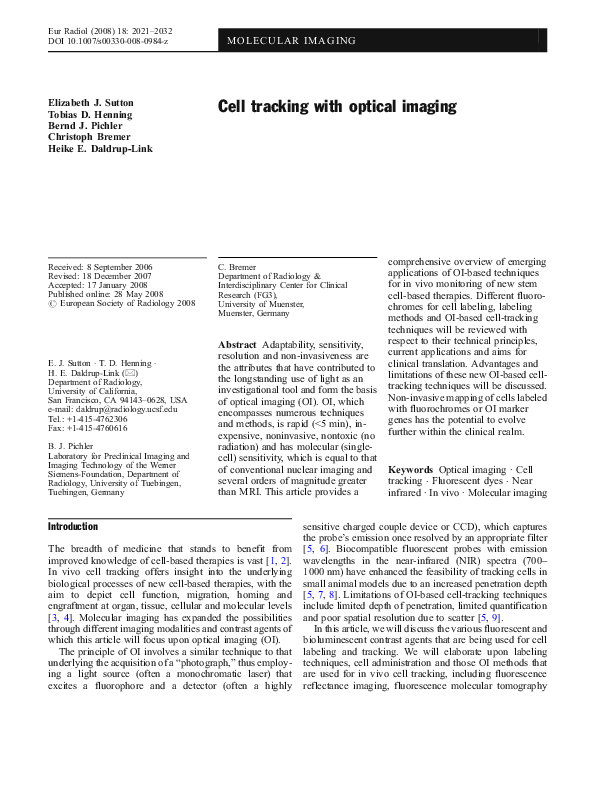 Pdf Cell Tracking With Optical Imaging