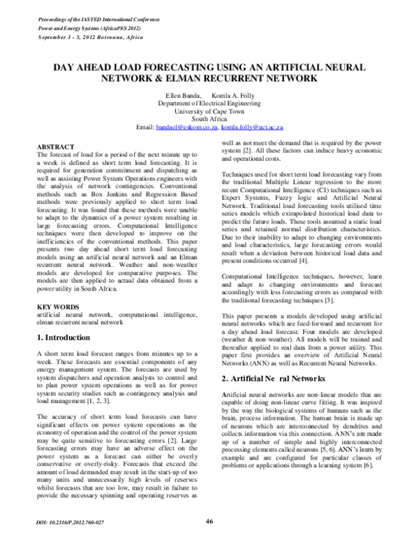 (PDF) Day Ahead Load Forecasting using an Artificial Neural Network ...