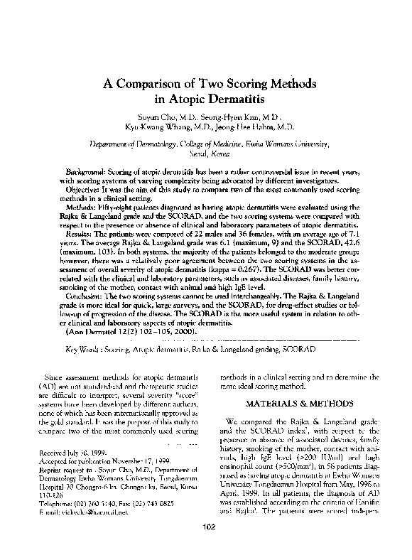 (PDF) A Comparison of Two Scoring Methods in Atopic Dermatitis