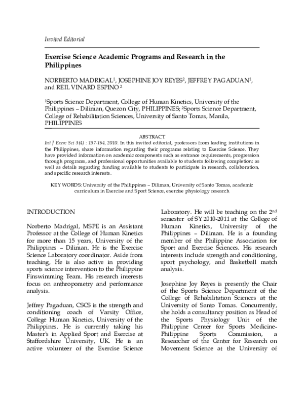 (PDF) Exercise Science Academic Programs and Research in the Philippines