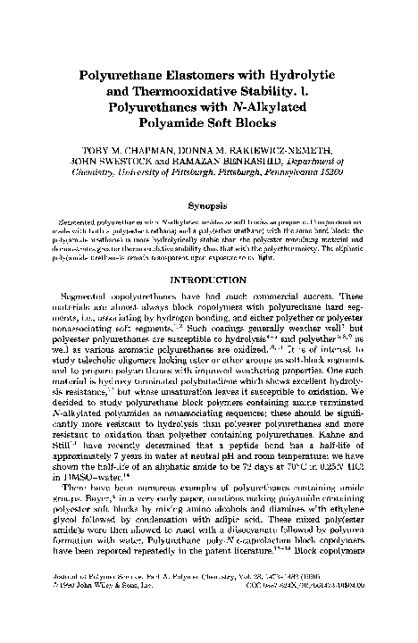 (PDF) Polyurethane elastomers with hydrolytic and thermooxidative ...