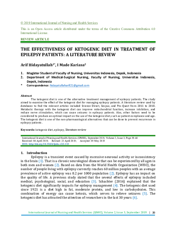 (PDF) The Effectiveness of Ketogenic Diet in Treatment of Epilepsy ...