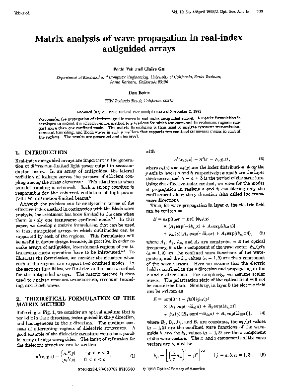 (PDF) Matrix analysis of wave propagation in real-index antiguided arrays