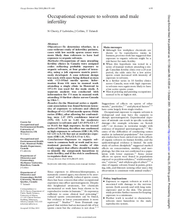 (PDF) Occupational exposure to solvents and male infertility