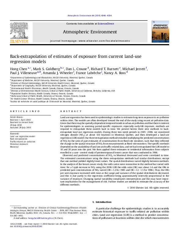 (PDF) Back-extrapolation of estimates of exposure from current land-use ...