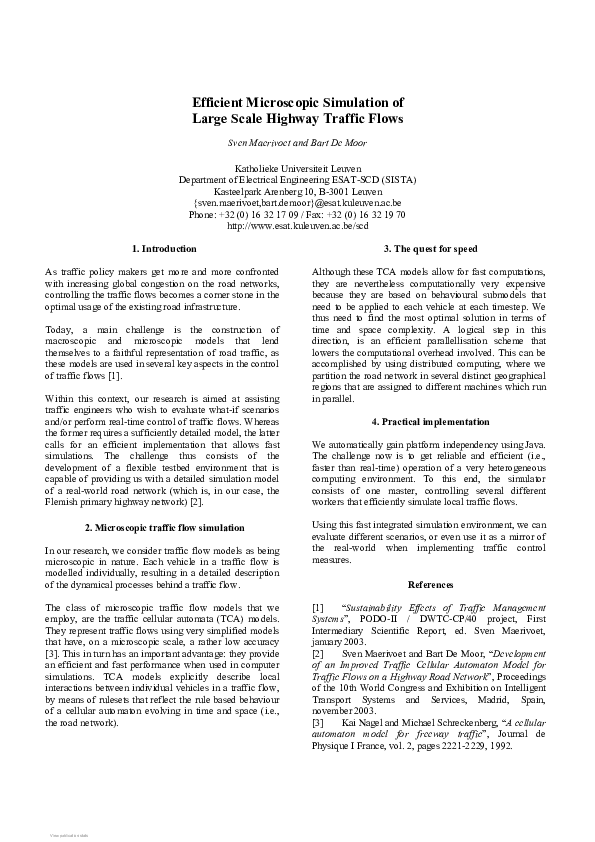 (PDF) Efficient Microscopic Simulation of Large Scale Highway Traffic Flows
